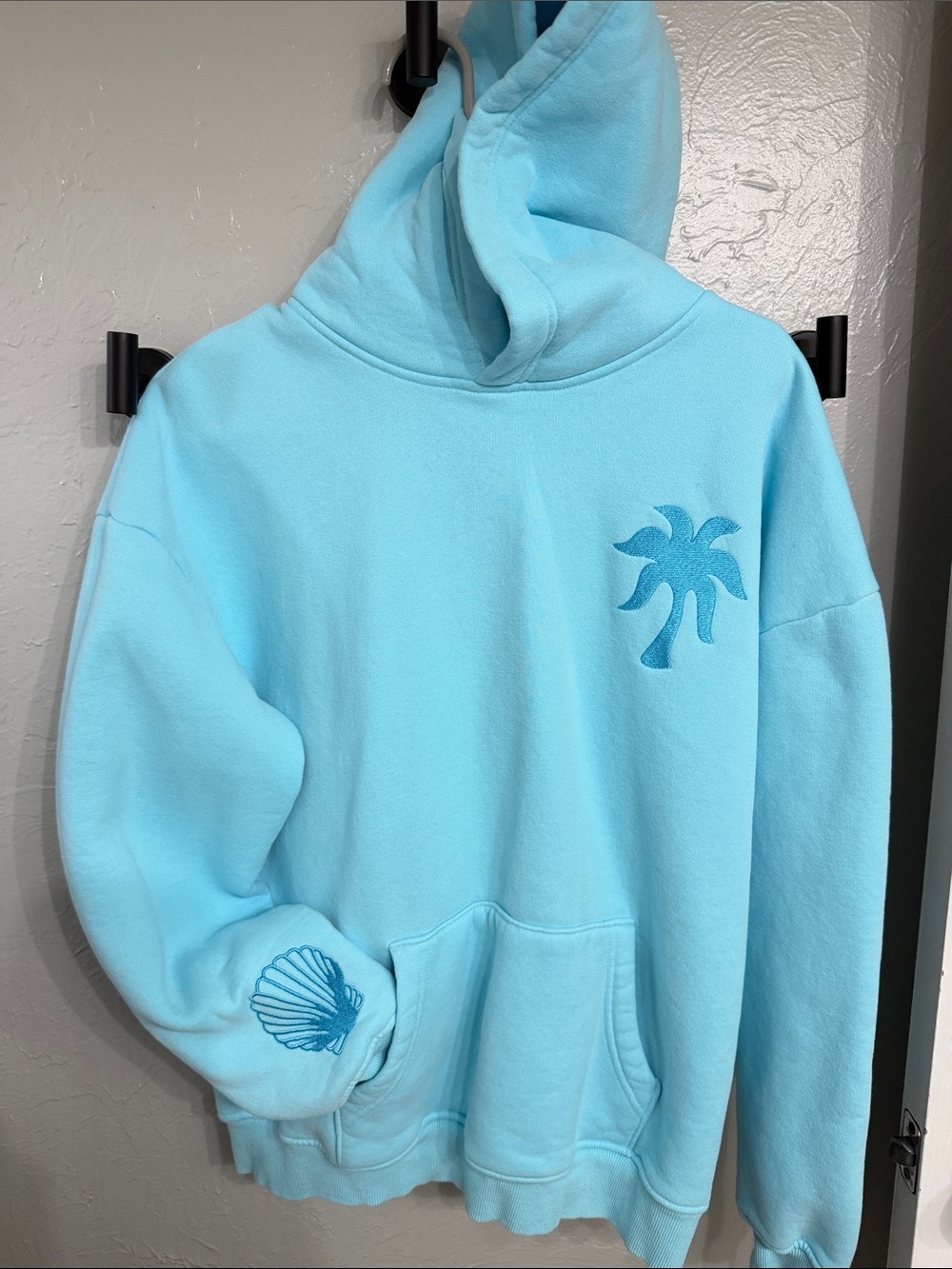 Women’s Light Blue Hoodie Sweatshirt with Palm & Shell Embroidery